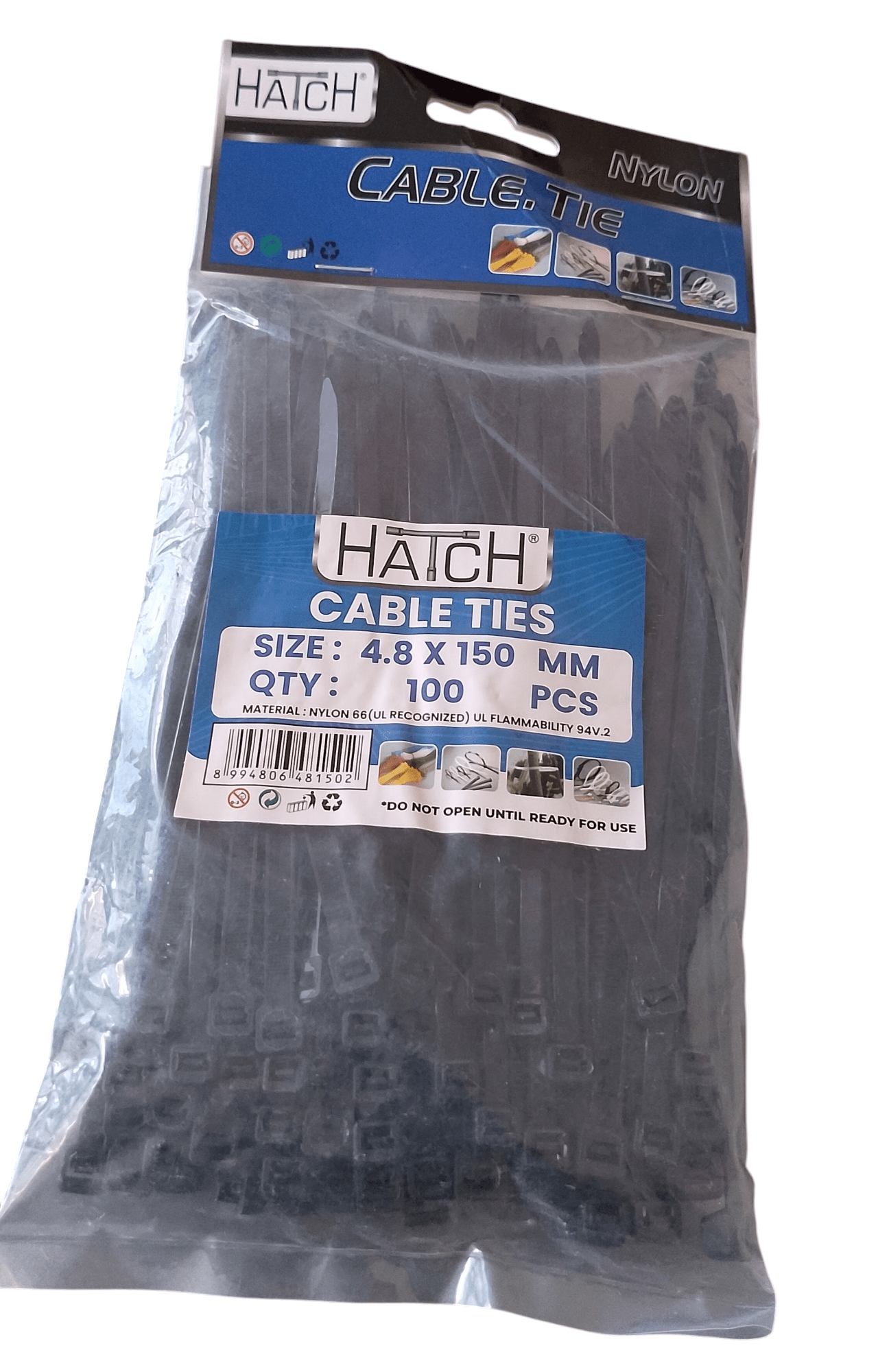 Cable Tie - Black HATCH 150mm