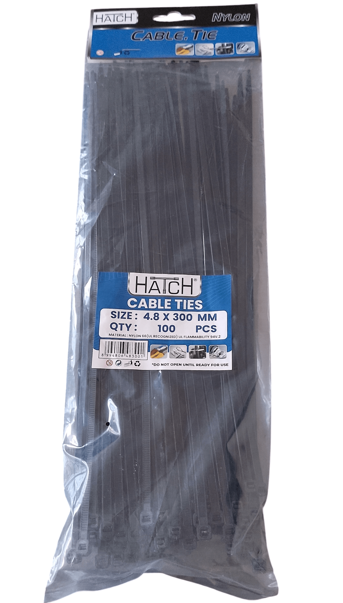 Cable Tie - Black HATCH 300mm
