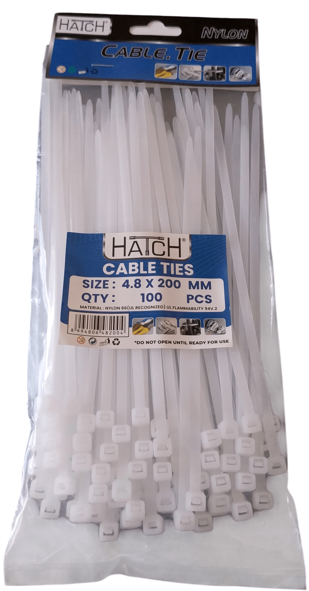 Cable Tie - White HATCH 200mm