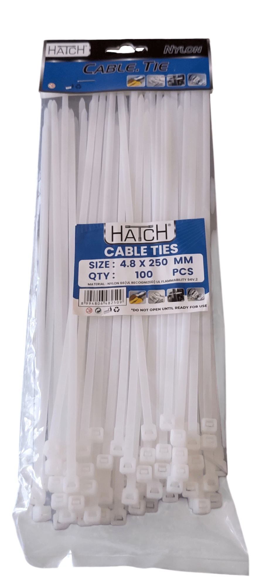 Cable Tie - White HATCH 250mm