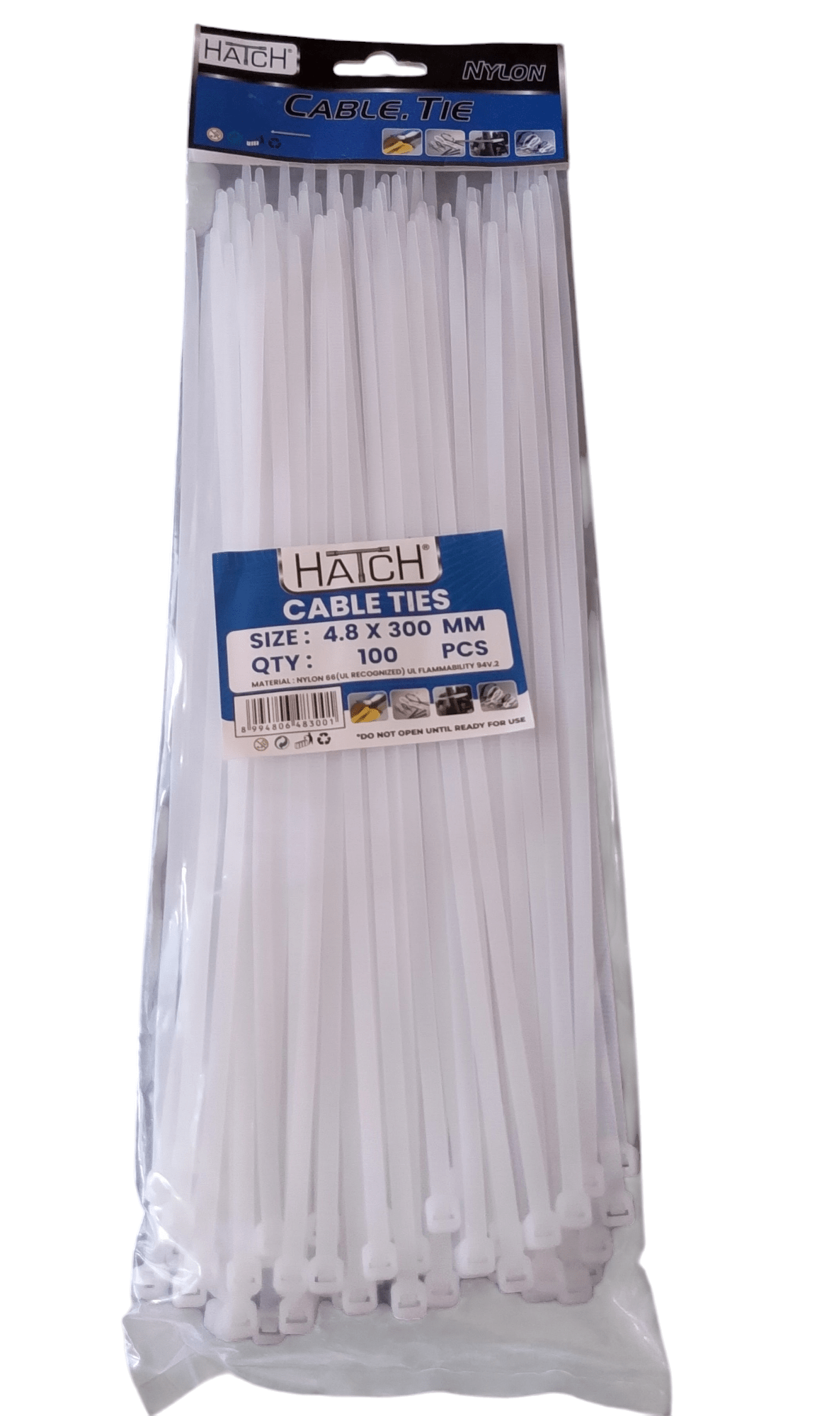 Cable Tie - White HATCH 300mm