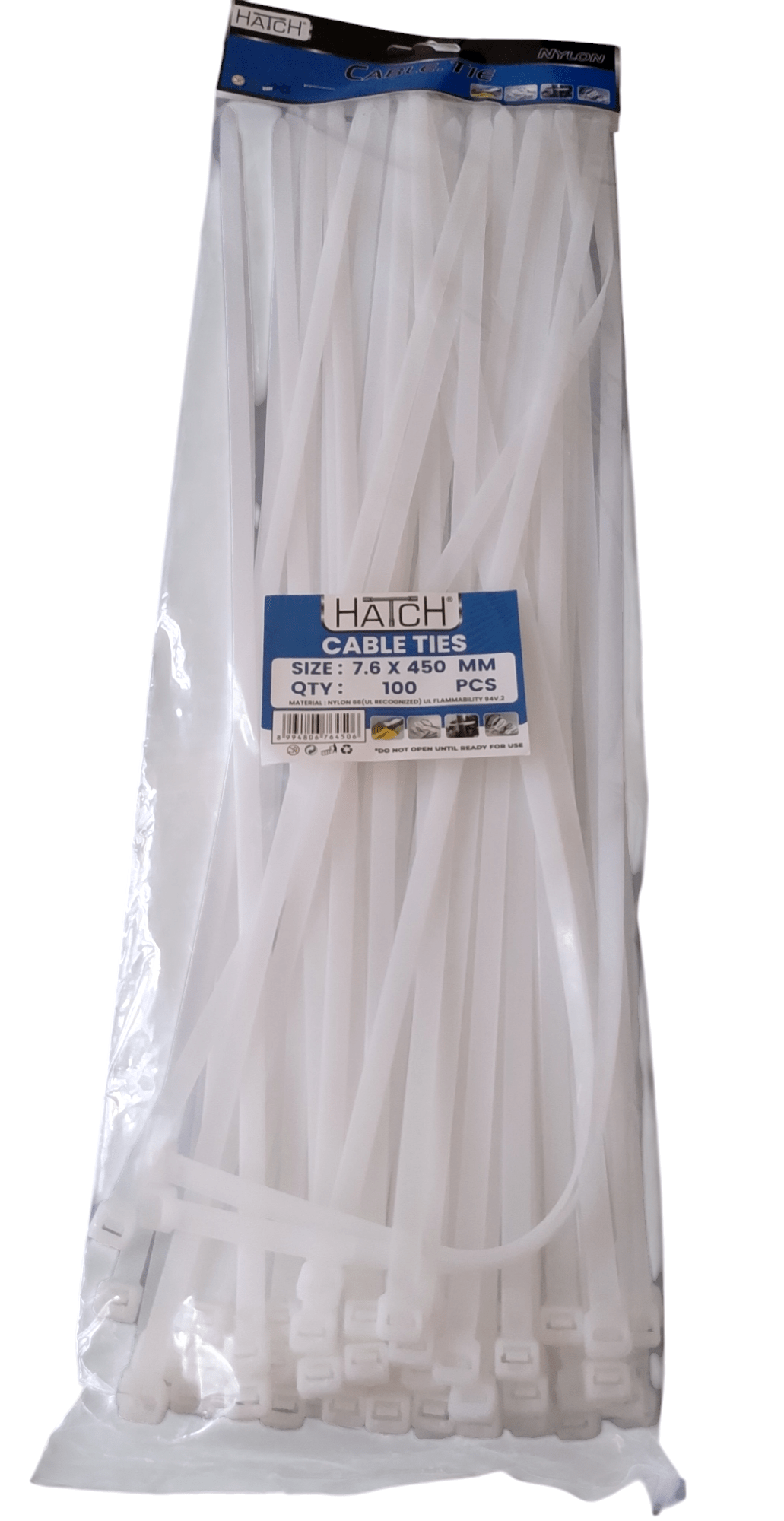 Cable Tie - White HATCH 450mm
